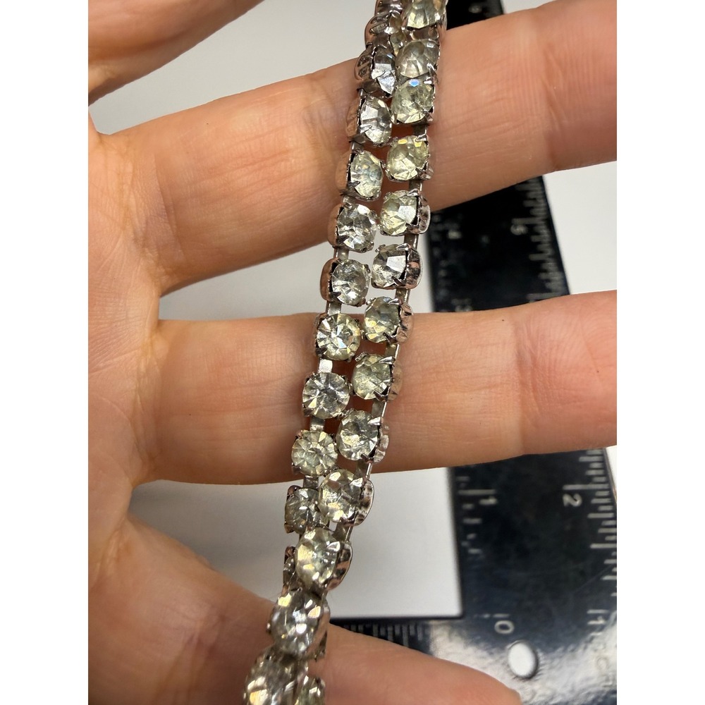 Kramer of New York Rhinestone Choker Necklace Silver Tone Round Cut 15.5 Inch